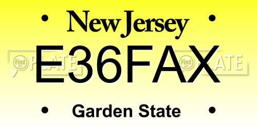 E36FAX New Jersey License Plate