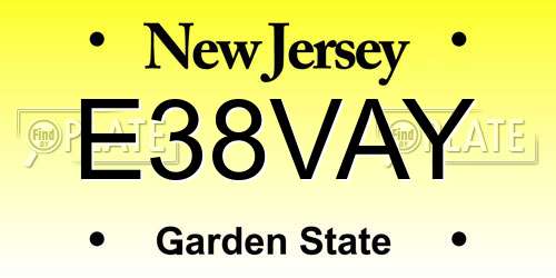 E38VAY New Jersey License Plate