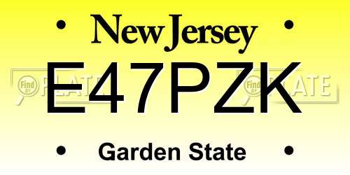 E47PZK New Jersey License Plate