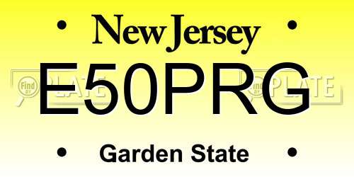 E50PRG New Jersey License Plate