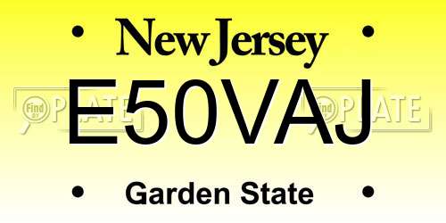 E50VAJ New Jersey License Plate