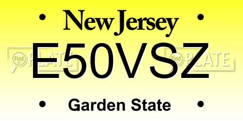 E50VSZ New Jersey License Plate