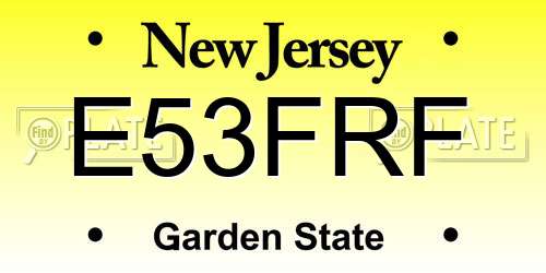 E53FRF New Jersey License Plate