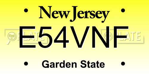 E54VNF New Jersey License Plate