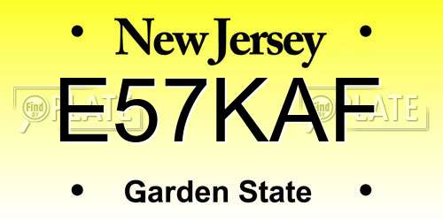 E57KAF New Jersey License Plate