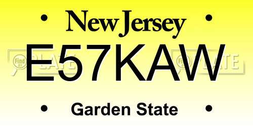 E57KAW New Jersey License Plate