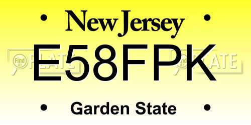 E58FPK New Jersey License Plate