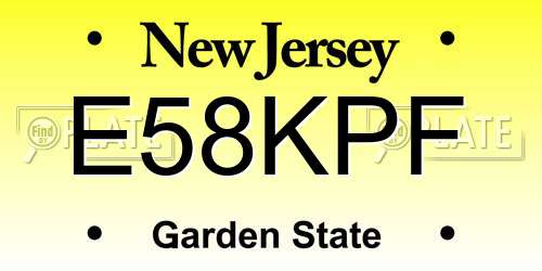 E58KPF New Jersey License Plate