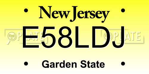 E58LDJ New Jersey License Plate