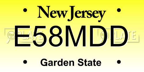 E58MDD New Jersey License Plate
