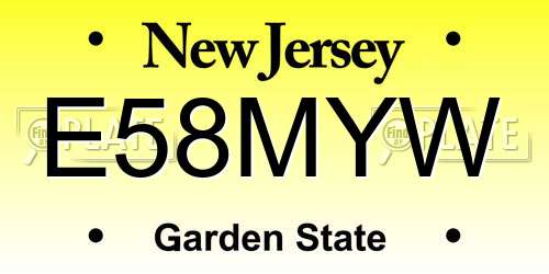 E58MYW New Jersey License Plate