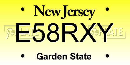 E58RXY New Jersey License Plate