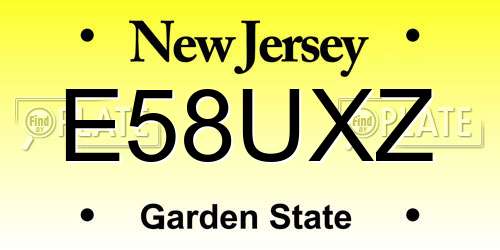E58UXZ New Jersey License Plate
