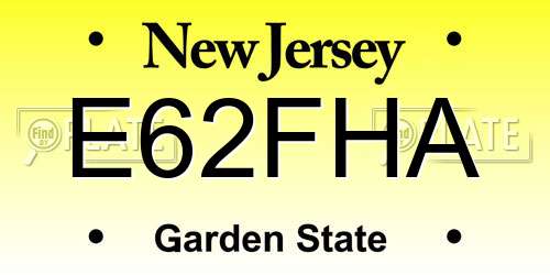 E62FHA New Jersey License Plate