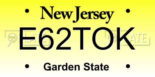 E62TOK New Jersey License Plate