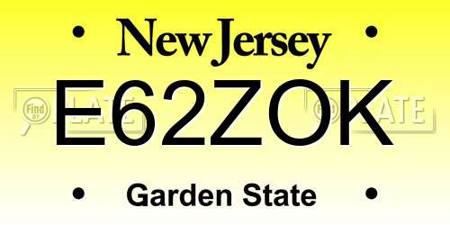 E62ZOK New Jersey License Plate