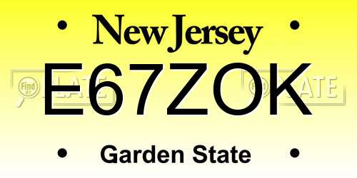 E67ZOK New Jersey License Plate