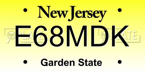 E68MDK New Jersey License Plate