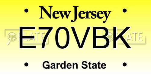 E70VBK New Jersey License Plate