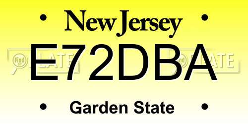 E72DBA New Jersey License Plate