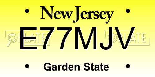 E77MJV New Jersey License Plate