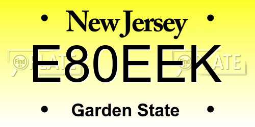 E80EEK New Jersey License Plate