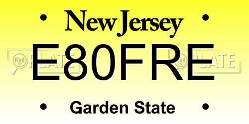 E80FRE New Jersey License Plate