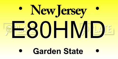 E80HMD New Jersey License Plate