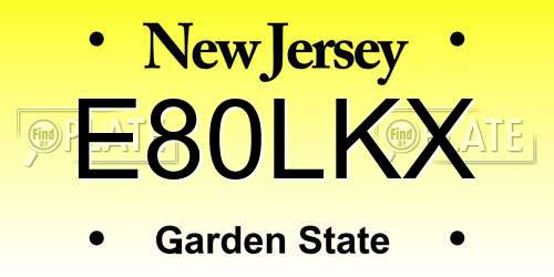 E80LKX New Jersey License Plate