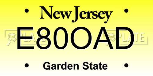 E80OAD New Jersey License Plate