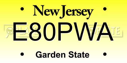 E80PWA New Jersey License Plate