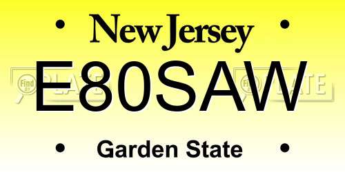 E80SAW New Jersey License Plate