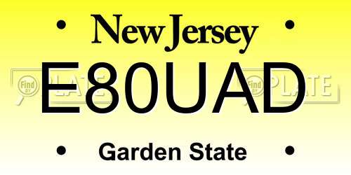 E80UAD New Jersey License Plate