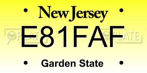 E81FAF New Jersey License Plate