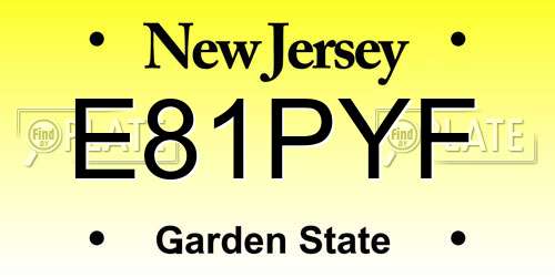 E81PYF New Jersey License Plate