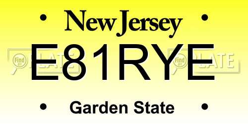 E81RYE New Jersey License Plate