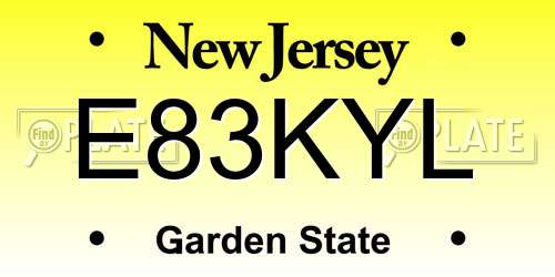 E83KYL New Jersey License Plate