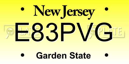 E83PVG New Jersey License Plate