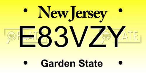 E83VZY New Jersey License Plate