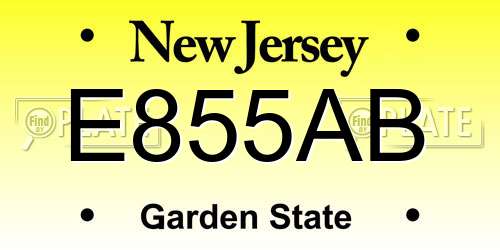 E855AB New Jersey License Plate