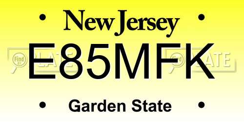 E85MFK New Jersey License Plate