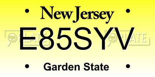 E85SYV New Jersey License Plate