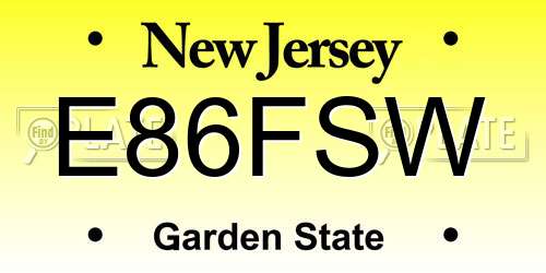 E86FSW New Jersey License Plate