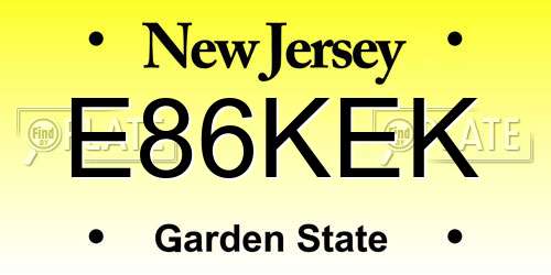 E86KEK New Jersey License Plate