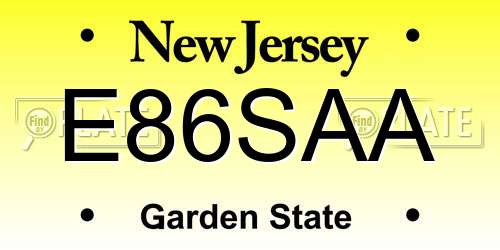 E86SAA New Jersey License Plate