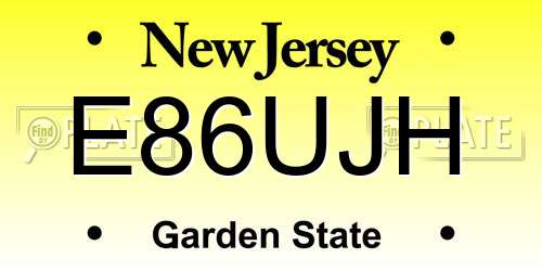 E86UJH New Jersey License Plate