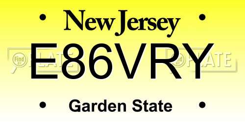 E86VRY New Jersey License Plate