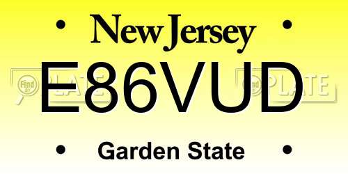 E86VUD New Jersey License Plate