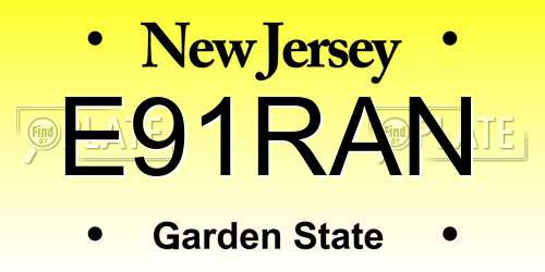E91RAN New Jersey License Plate