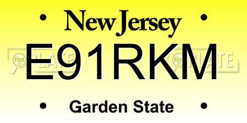 E91RKM New Jersey License Plate